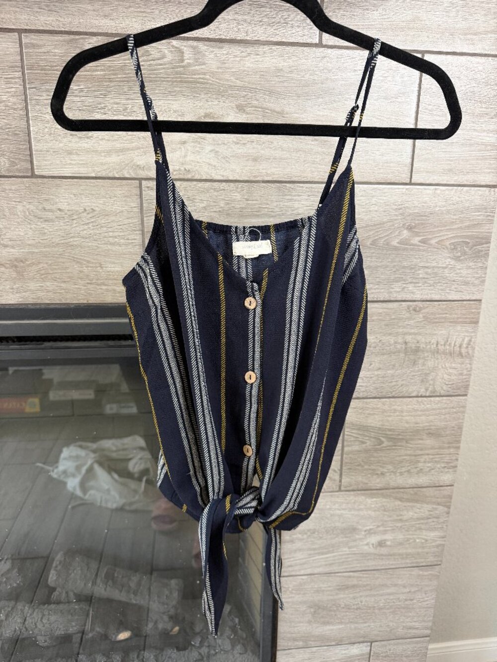 Sandy & Sid Navy Striped Tie Front Cami Tank Top Size S